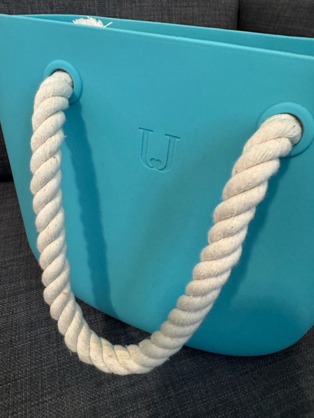 Turquoise Tote with Cream Rope Handles - Picture 7 of 10